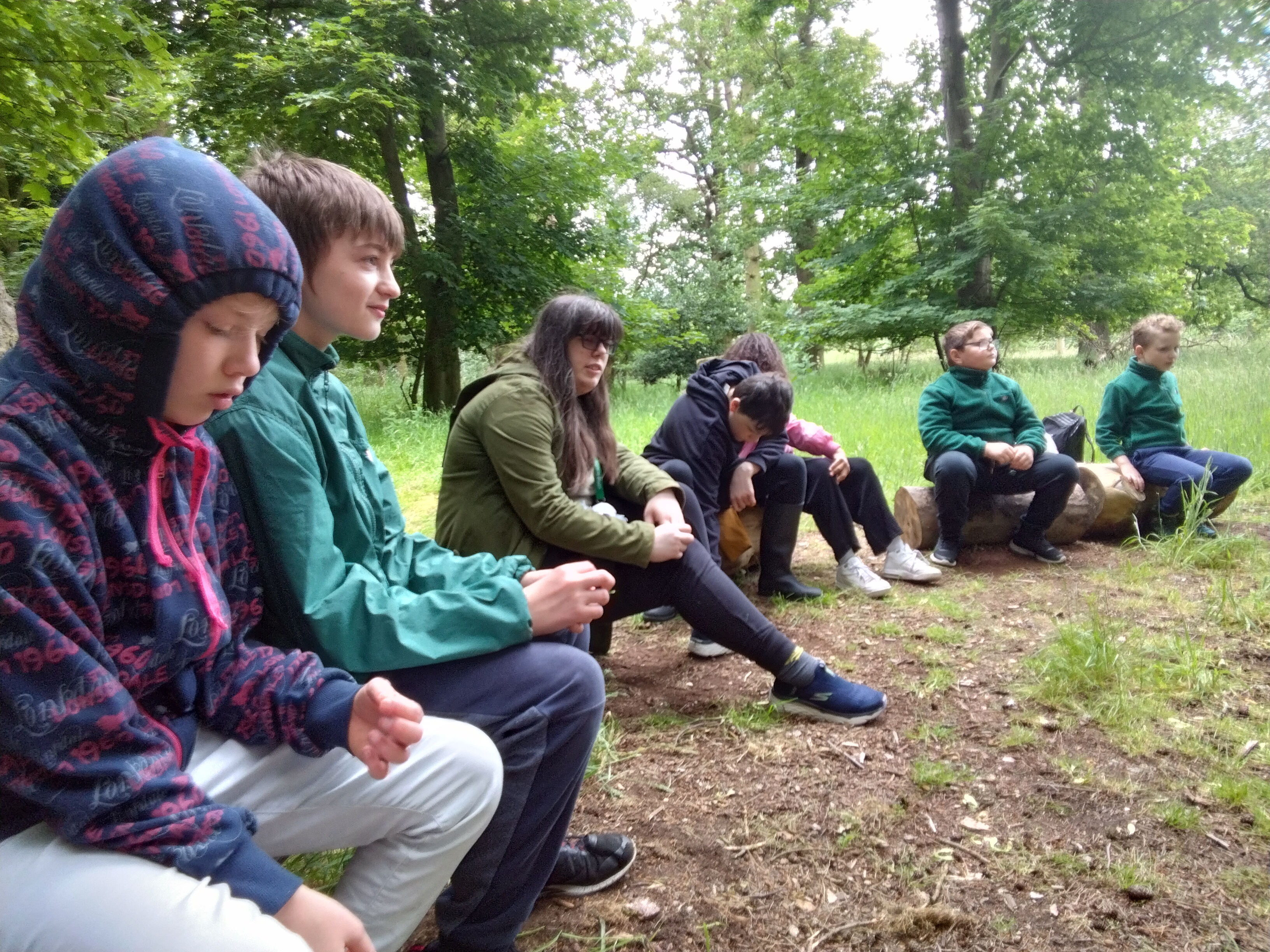 students and staff outside